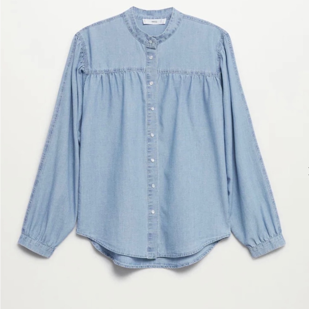 Puff-sleeved denim blouse
